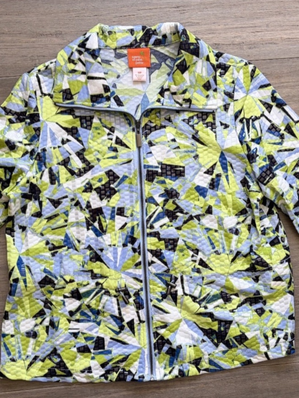 Hearts of Palm Women's Textured Jacket 10P Blue Green Zip Lightweight Pockets